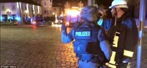 Bombing fire burns in Ansbach, Germany